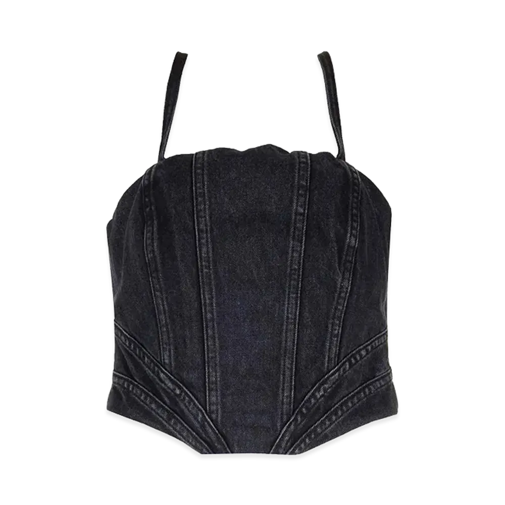 AMI PARIS Women's Faded Denim Corset "Black"