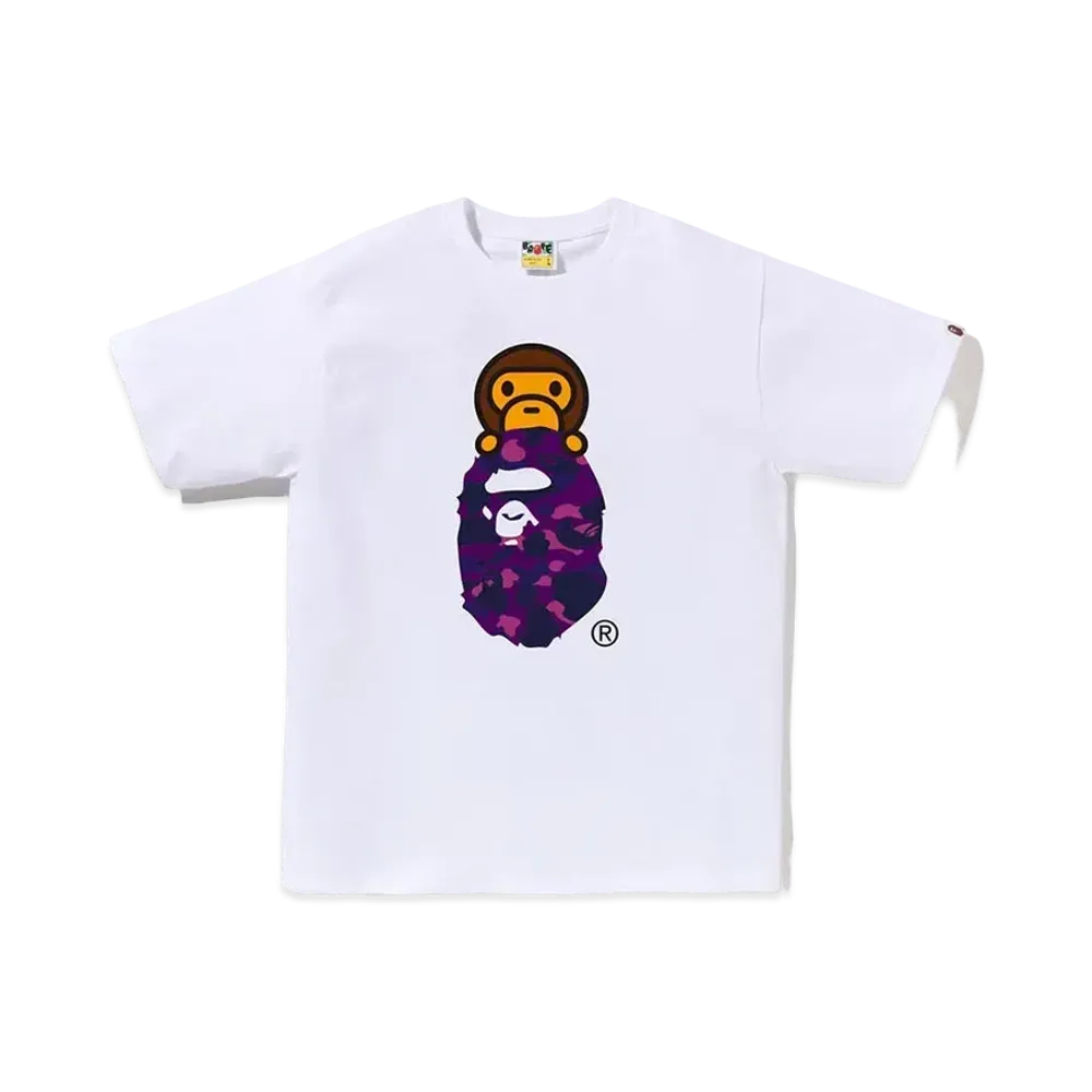 A BATHING APE Color Camo Milo On Ape Head Tee "White/Purple"