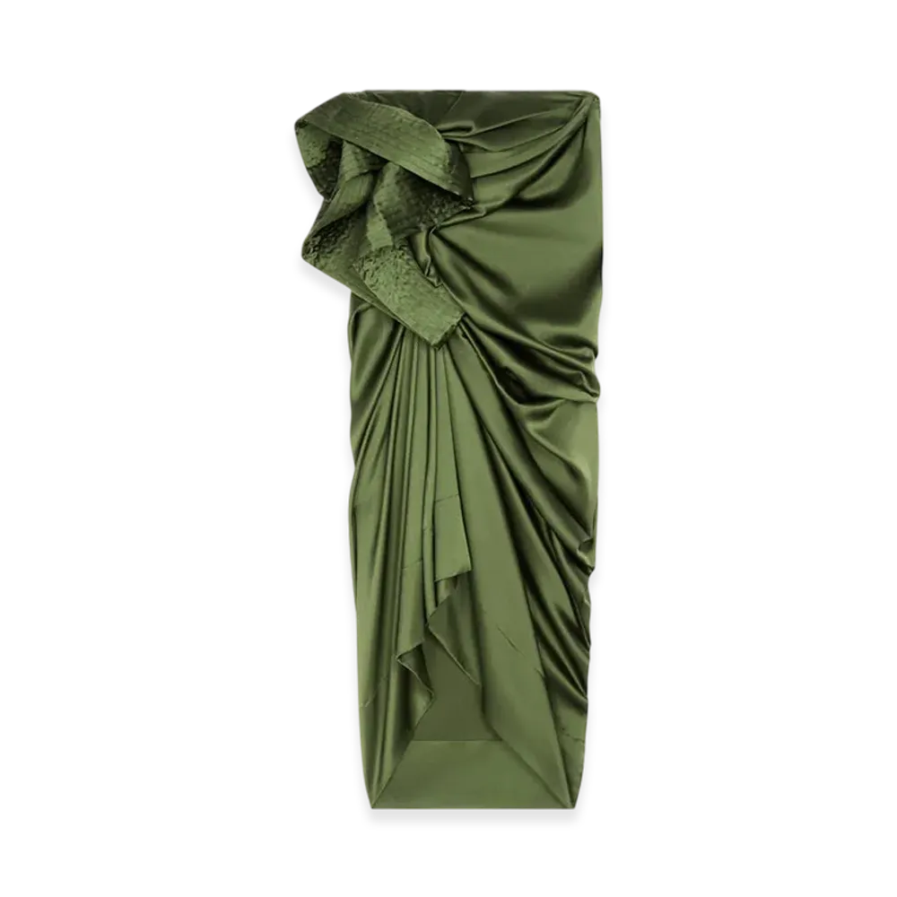 DRIES VAN NOTEN Women's Draped Silk Satin Skirt "Khaki"