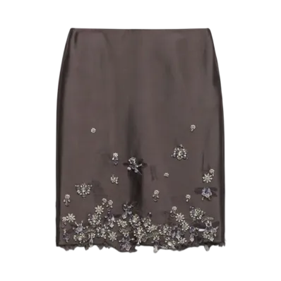 PRADA Women's Embroidered Silk and Wool Skirt "Gray"