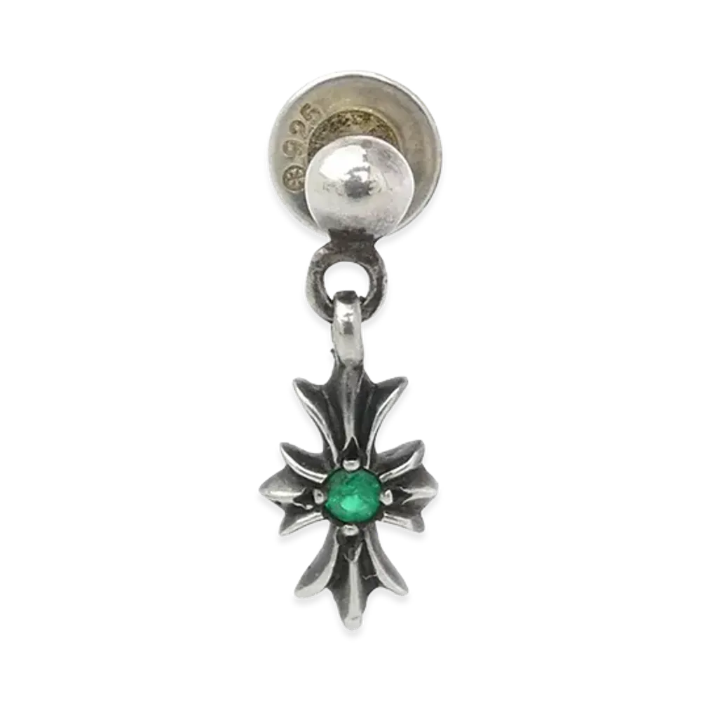 Chrome Hearts Tiny E CH Plus Drop After Emerald Earrings "Silver/Green"
