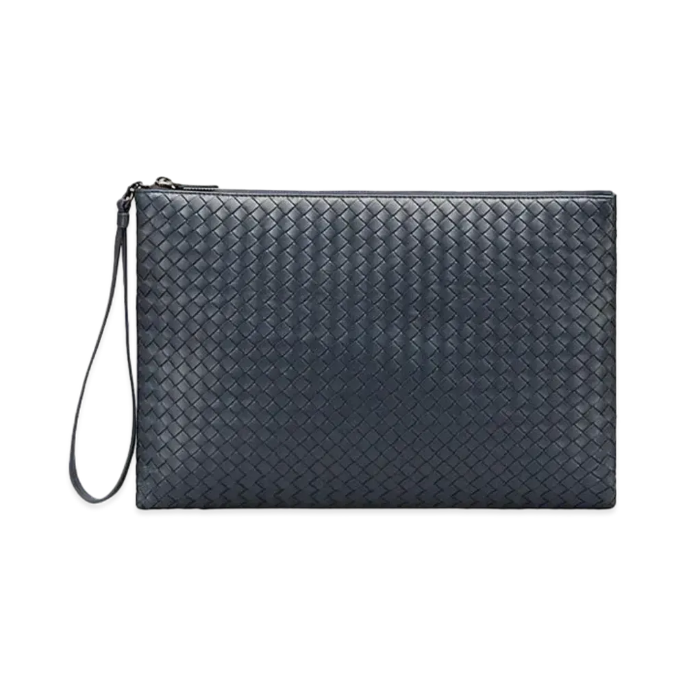 Bottega Veneta Lambskin Clutch Bag "Dark Blue"