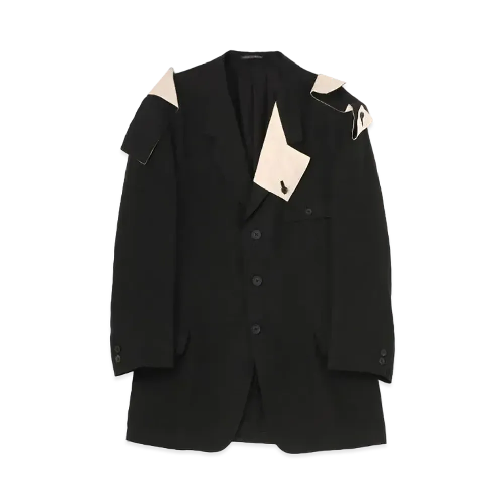 Yohji Yamamoto Pour Homme BELGIUM LINEN SQUARE TAB JACKET "Black"