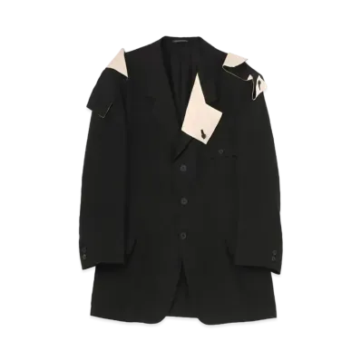 Yohji Yamamoto Pour Homme BELGIUM LINEN SQUARE TAB JACKET "Black"