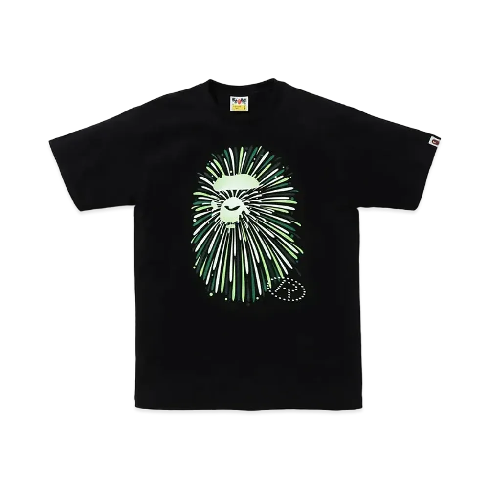 A BATHING APE Ape Head Firework Tee #1 "Black/Green"