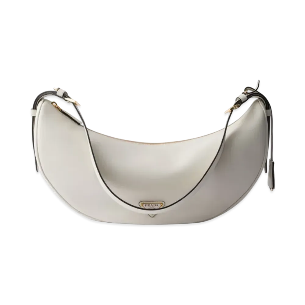 PRADA Demi-Lune Large Leather Shoulder Bag "White"