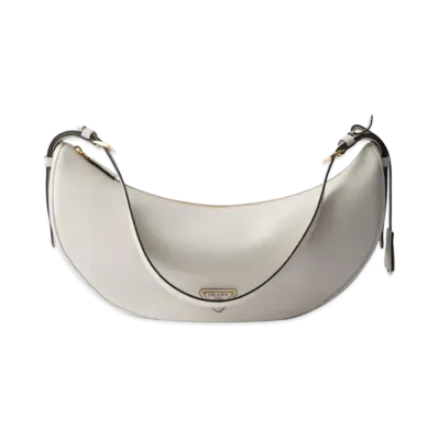 PRADA Demi-Lune Large Leather Shoulder Bag "White"