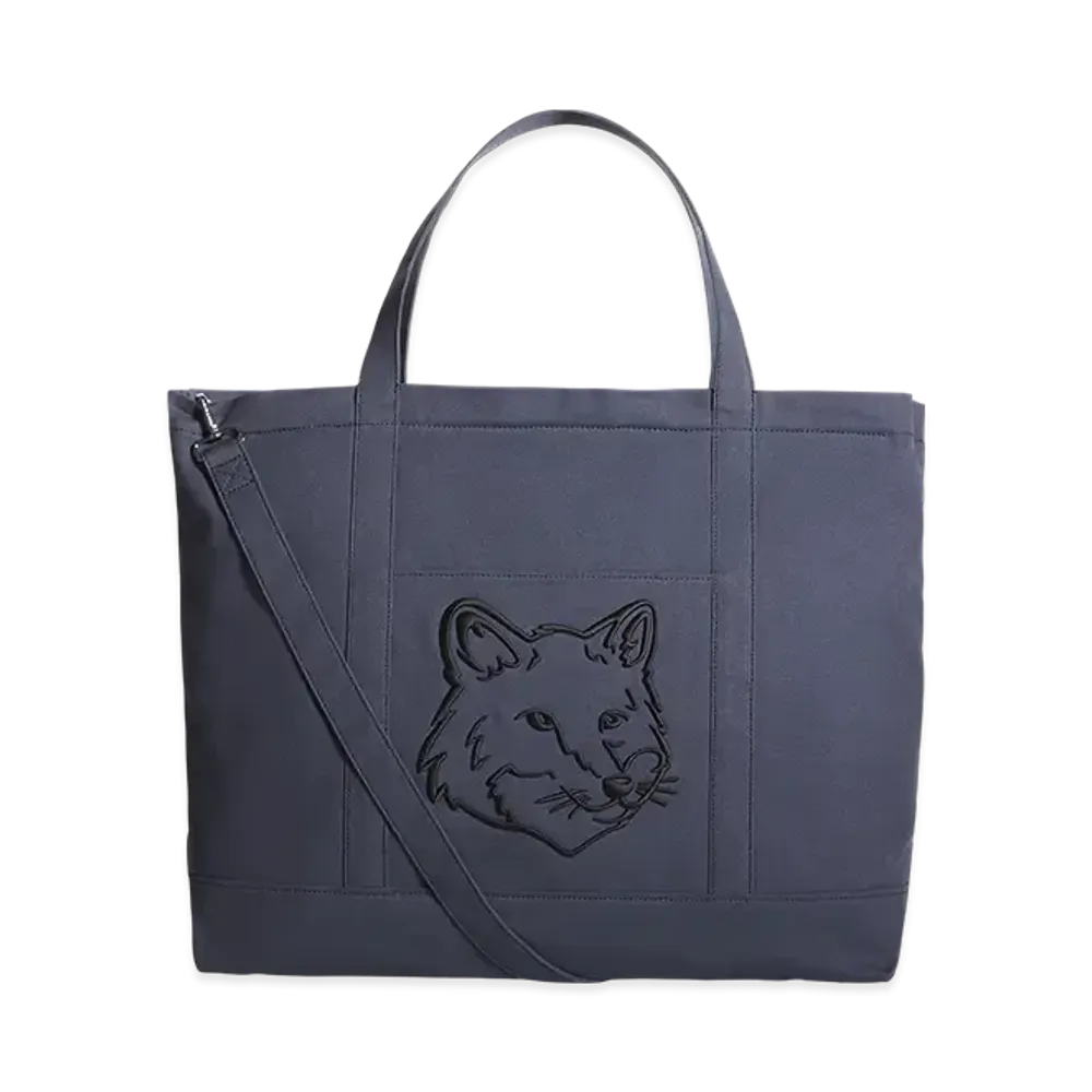 Maison Kitsune Fox Head XL Tote "Slate Grey"