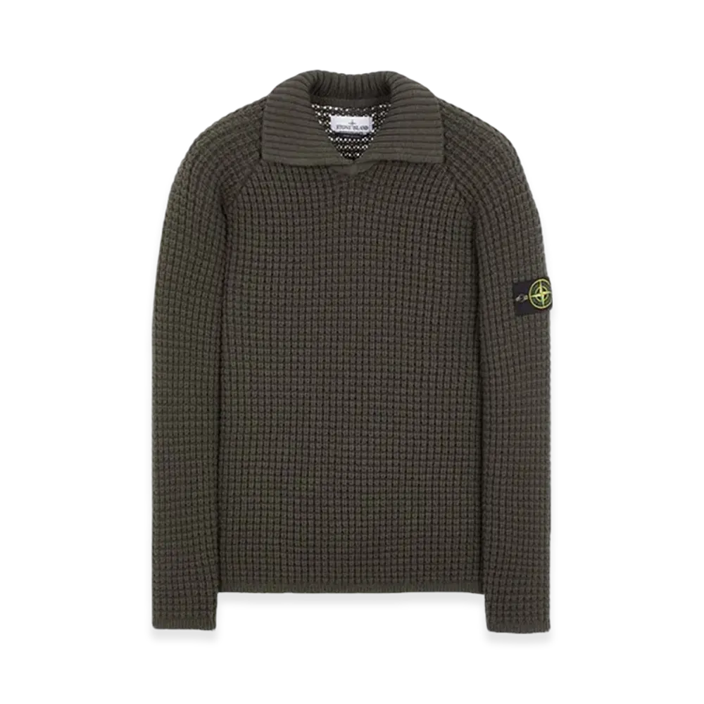 Stone Island 536D5 Pure Wool Polo Collar Knit - 23FW "Olive Green"