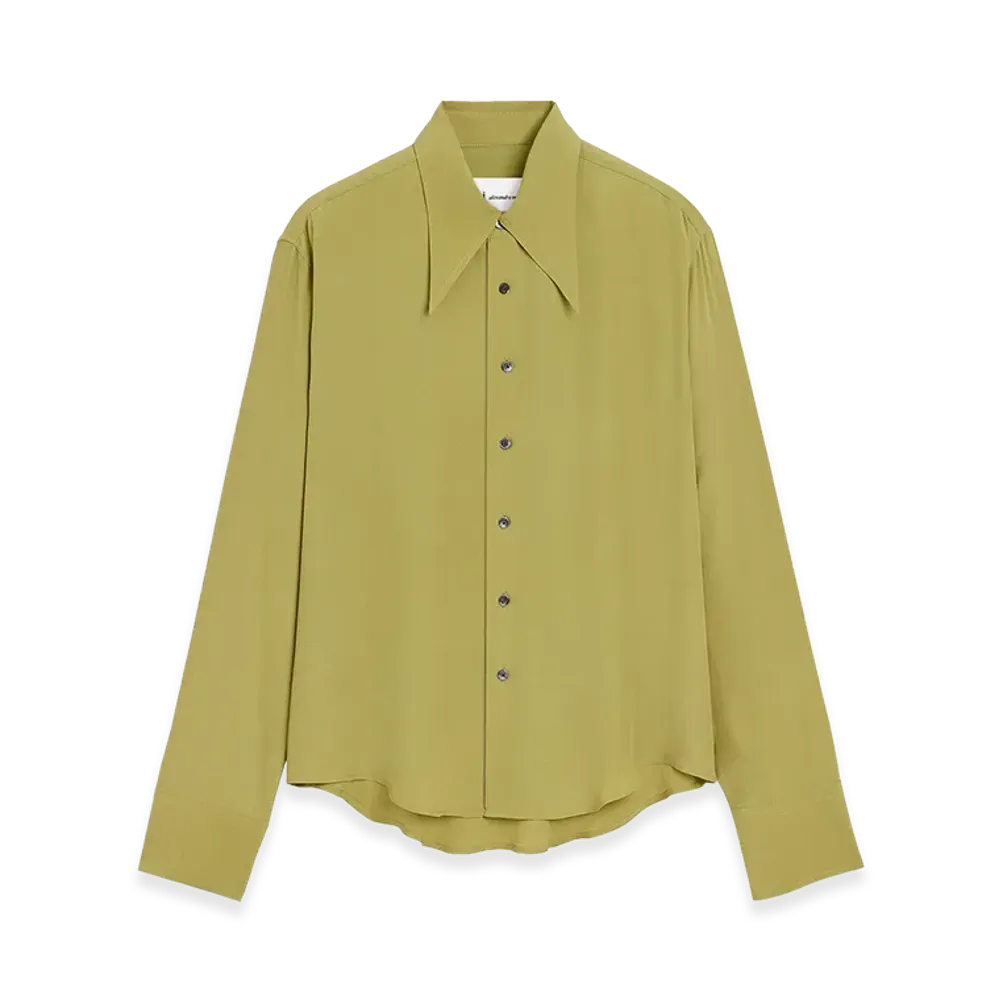 AMI PARIS Blended Silk Sharp Collar Adjusted Shirt "Green"