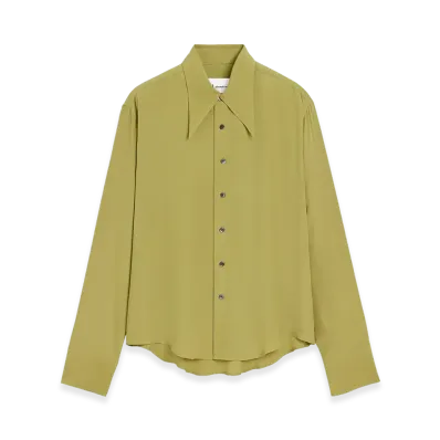 AMI PARIS Blended Silk Sharp Collar Adjusted Shirt "Green"