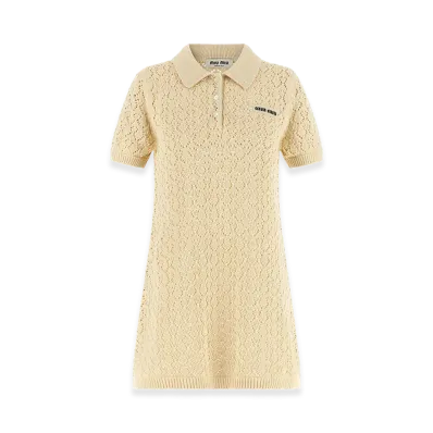 MIU MIU Women's Crochet Mini Polo Dress "Cream"