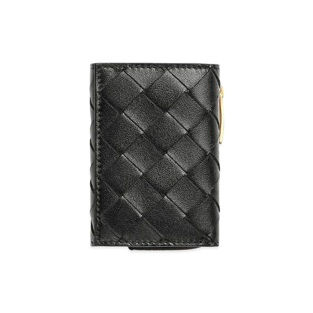 Bottega Veneta Tiny Tri-Fold Zip Wallet "Black"