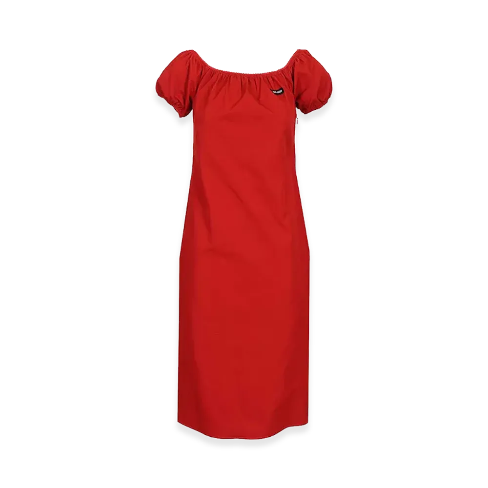 MIU MIU Women's Boat Neckline Cotton Poplin Midi Dress "Red"