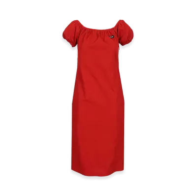 MIU MIU Women's Boat Neckline Cotton Poplin Midi Dress "Red"