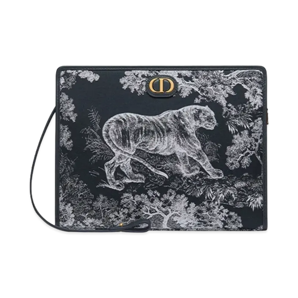 Dior 30 Montaigne Medium Pouch Reverse Jacquard "White/Blue"