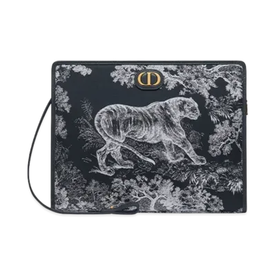 Dior 30 Montaigne Medium Pouch Reverse Jacquard "White/Blue"