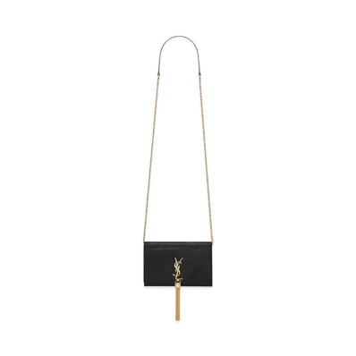 Saint Laurent Kate Chain Wallet With Tassel In Crocodile-Embossed Shiny Leather "Black"