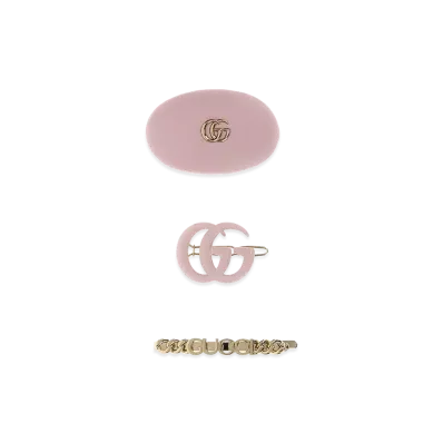 GUCCI Women's Two-Tone Leather And Metal Hair Clips Set "Multicoloured"