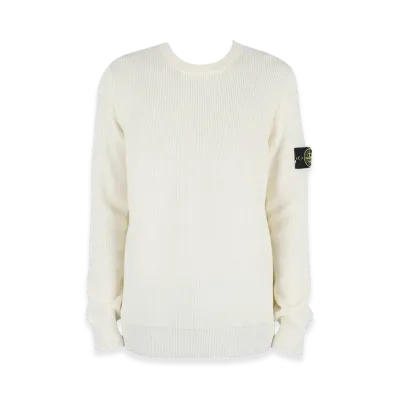 Stone Island 550D8 Ribbed Soft Cotton Crewneck Knit - 22SS "Natural White"