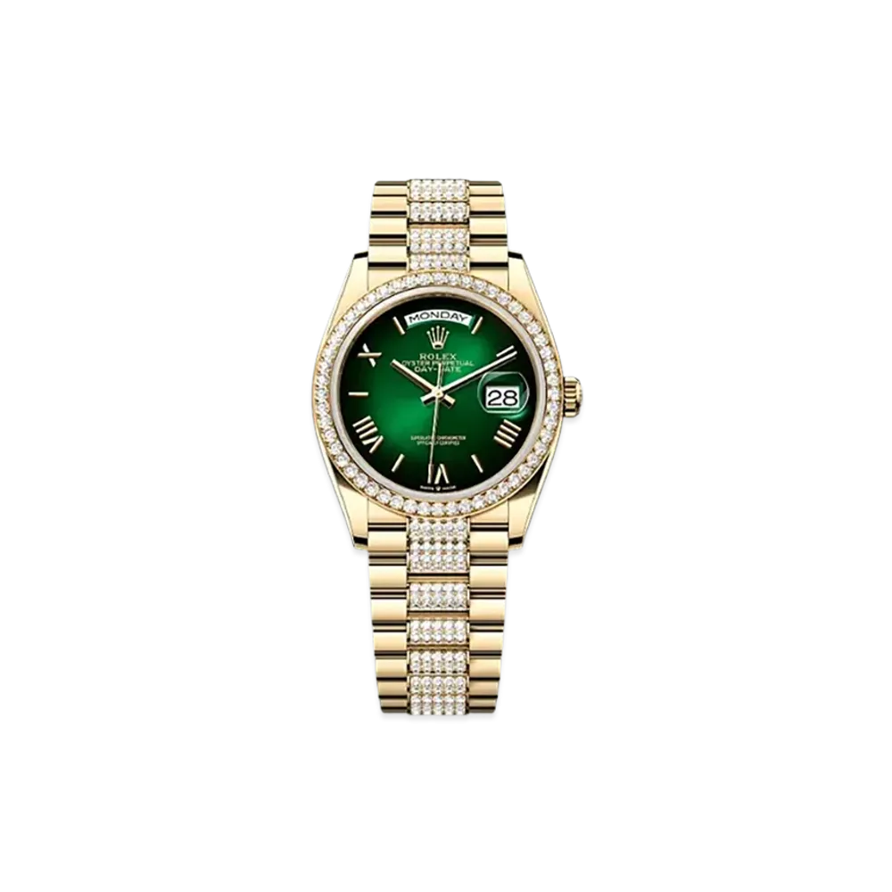 ROLEX Day-Date 36mm Yellow Gold Diamond 128348RBR "Green Ombre"