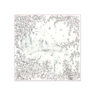 Dior Le Bal des Fleurs Jasmin 70 Square Scarf Silk Twill "Ecru/Pink"