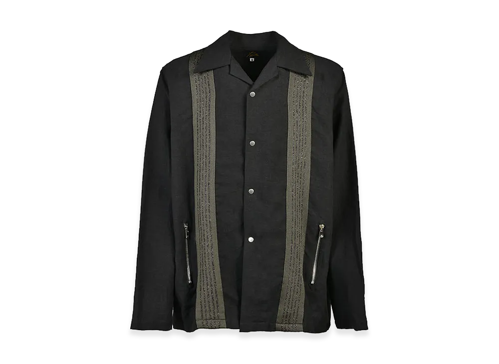 NEEDLES x NUBIAN Track L/S Open Collar Shirt - Cotton Linen "Black"