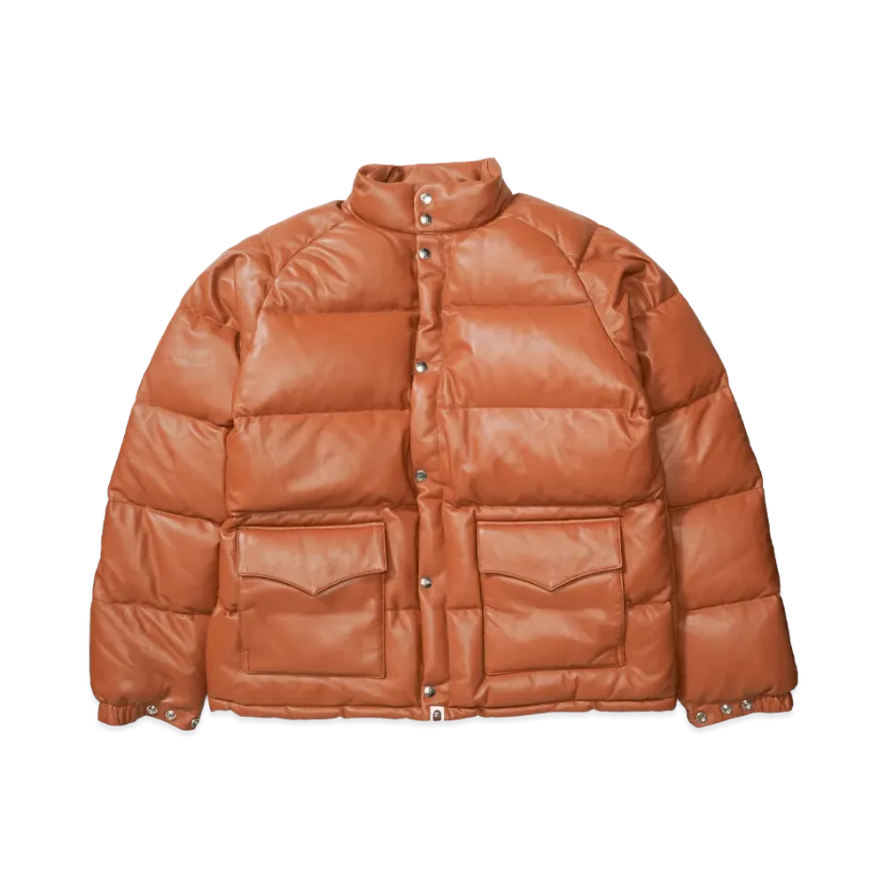 A BATHING APE Leather Classic Down Jacket "Brown"