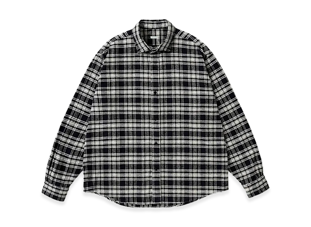 A.PRESSE Vintage Cotton Silk Nep Twill Check Shirts "Navy"