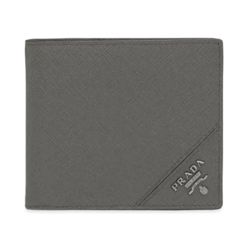 PRADA Saffiano Leather Wallet "Baltic Blue/Marble Gray"