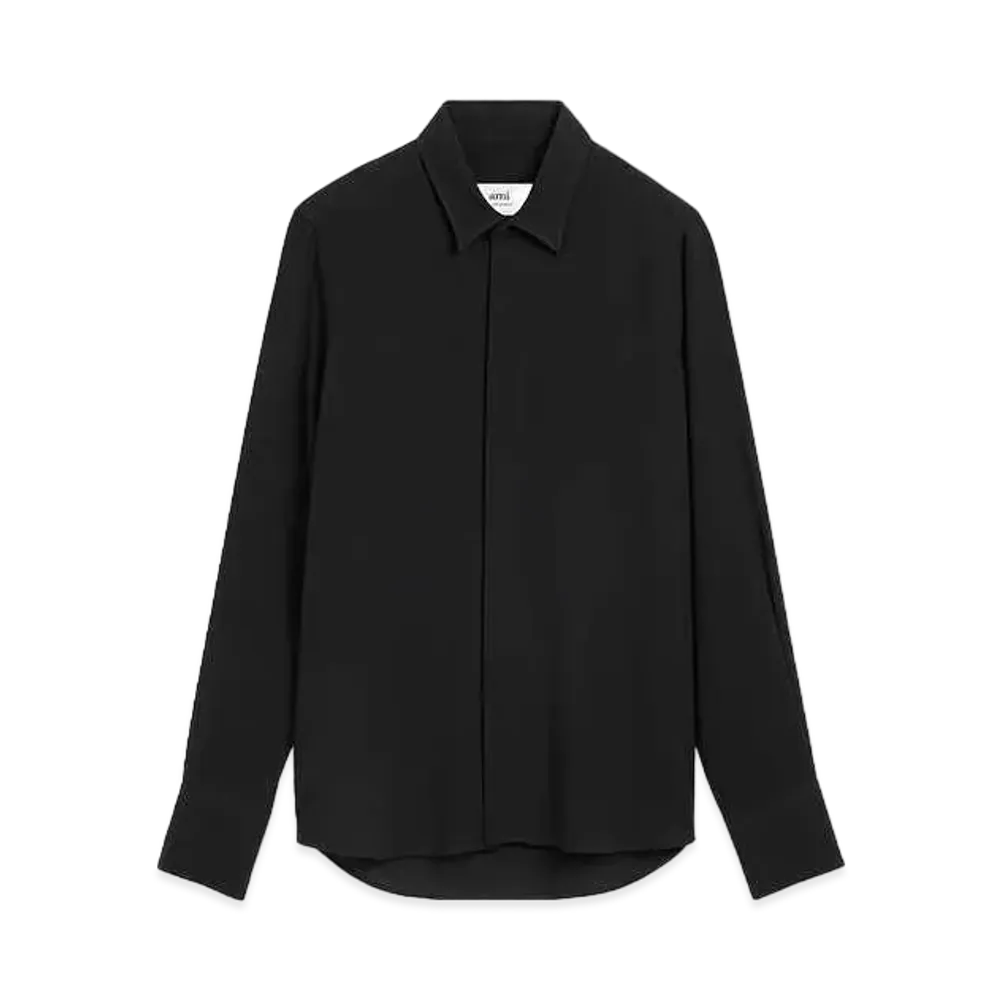 AMI PARIS Wool Blend Gabardine AMI DE COEUR Classic Fit Shirt "Black"