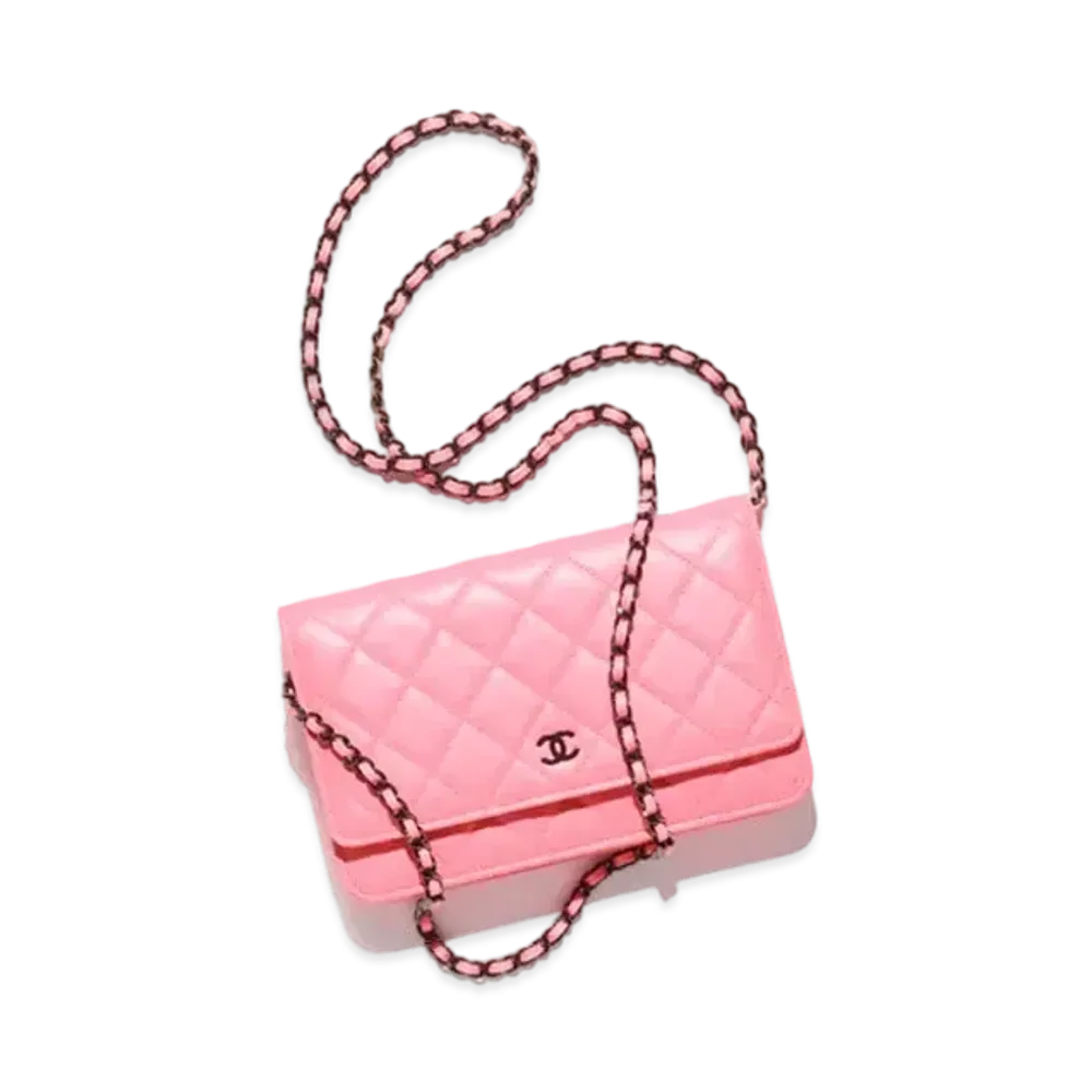 CHANEL Classic Wallet On Chain Lambskin & Black Metal "Coral Pink"