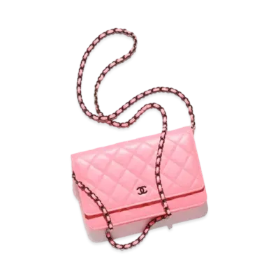 CHANEL Classic Wallet On Chain Lambskin & Black Metal "Coral Pink"
