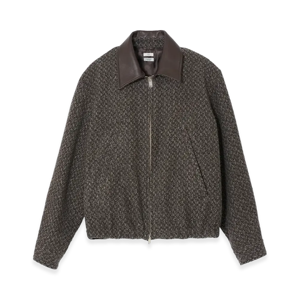 YOKE Herringbone Wool Tweed Zip Blouson "Brown"