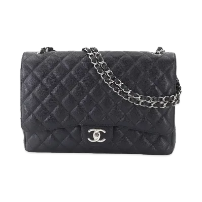 CHANEL Deca Matelasse Double Flap Caviarskin "Black/Silver"