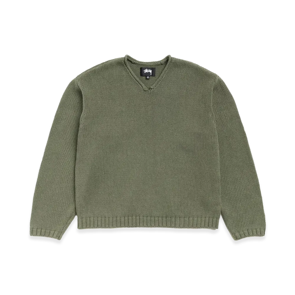 Stussy Roll V Neck Sweater "Olive"