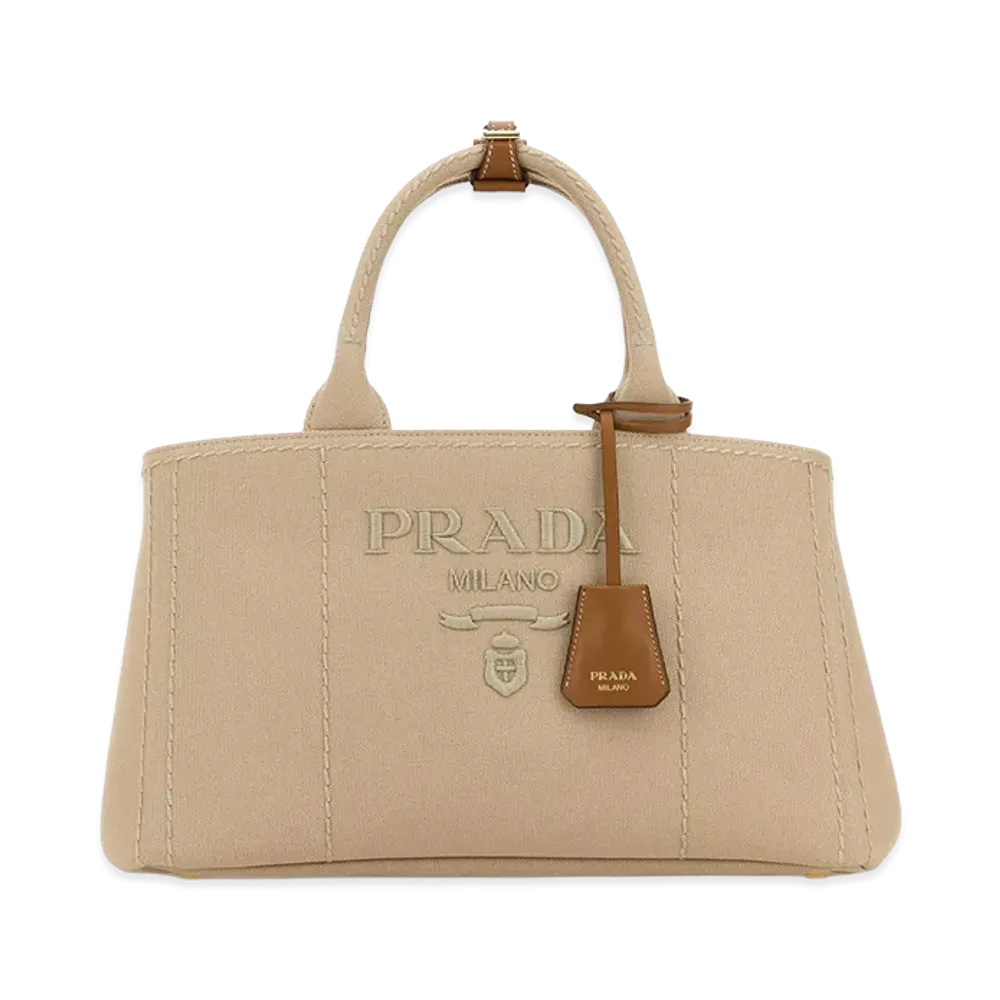 PRADA Wonen's Canvas Large Jardinière Shopping Bag "Beige/Tan"