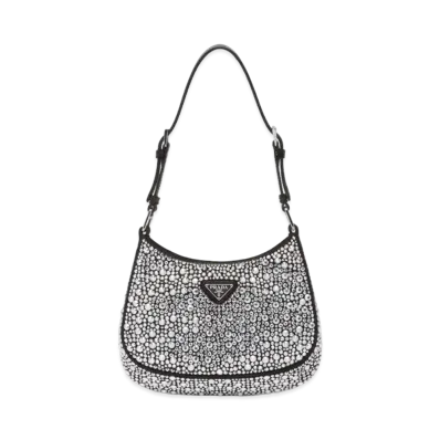 PRADA Cleo Satin Bag With Appliques "Gray"