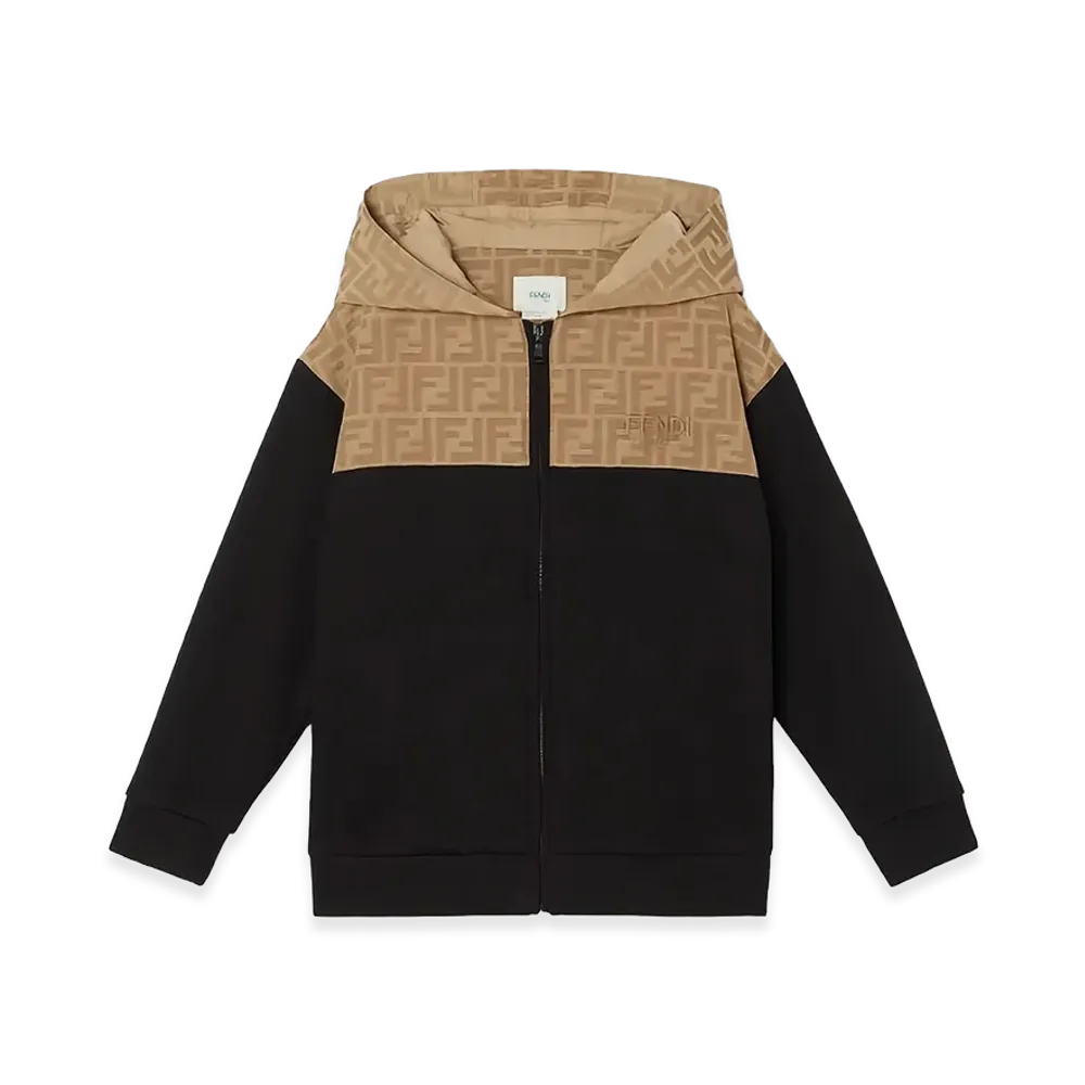 FENDI Kids Jersey Sweatshirt With All-Over Canvas FF Logo "Camel/Nero"