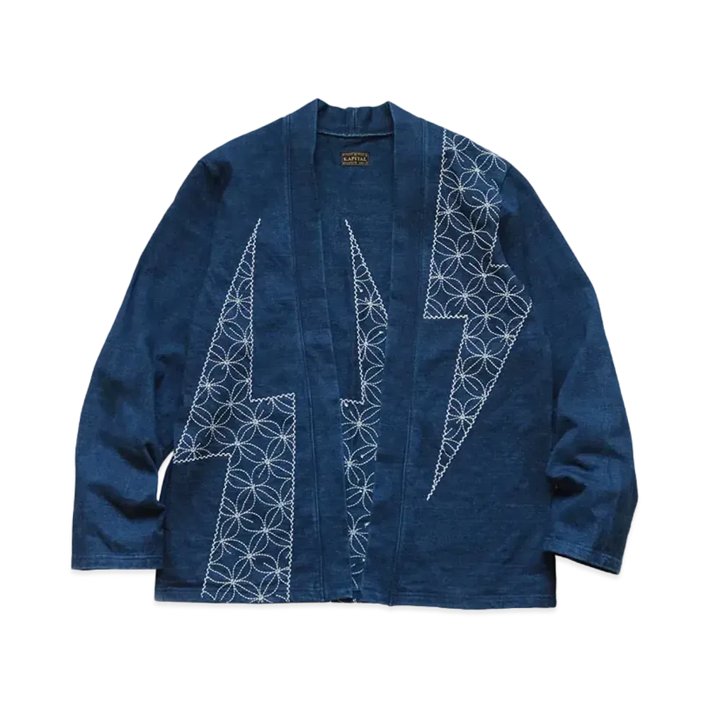 KAPITAL IDG MESSAGE TENKO KAKASHI CARDIGAN (THUNDER SOCK EMBROIDERY) "Indigo"