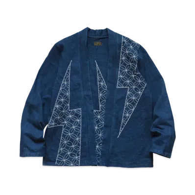 KAPITAL IDG MESSAGE TENKO KAKASHI CARDIGAN (THUNDER SOCK EMBROIDERY) "Indigo"