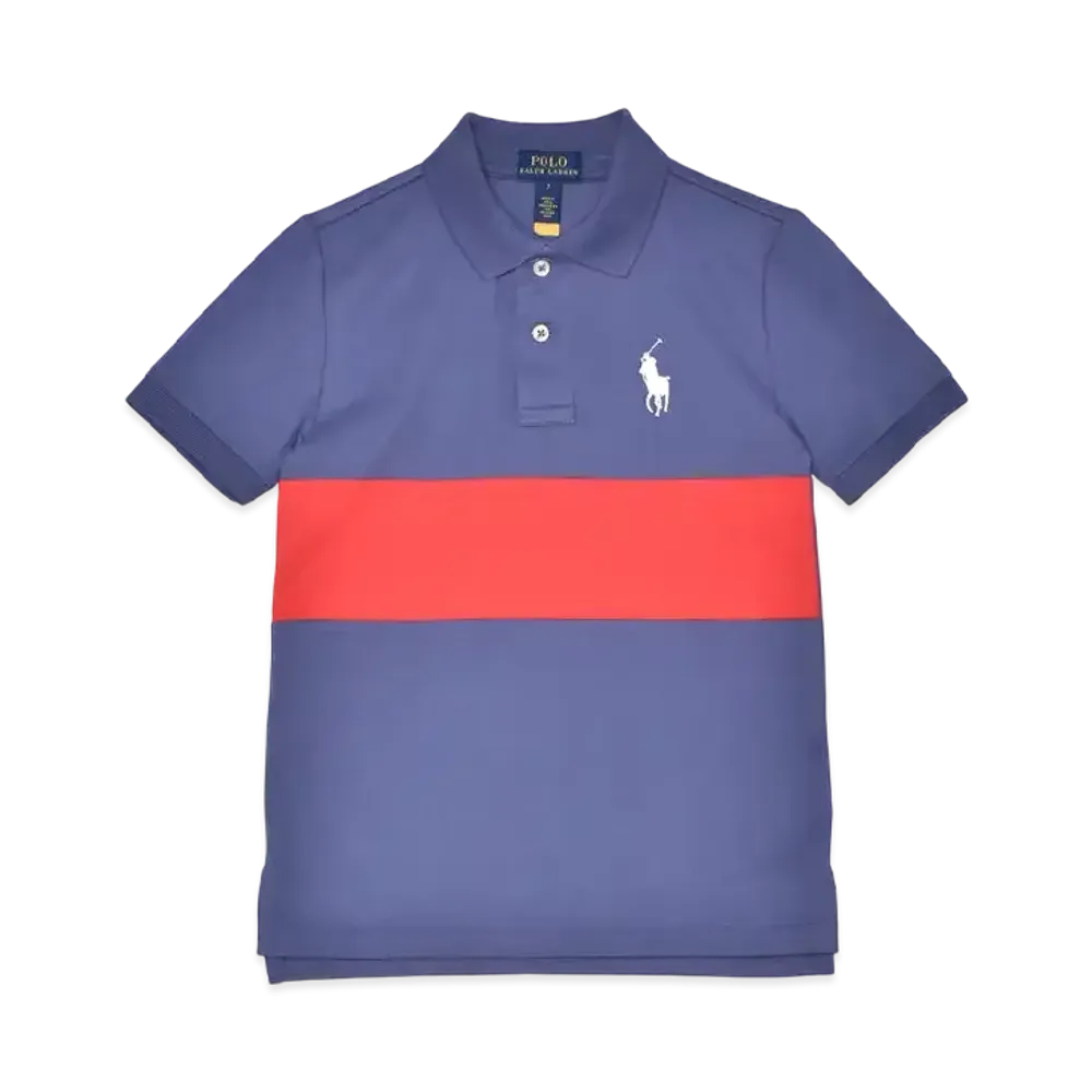 Polo Ralph Lauren Cotton Jersey Center Stripe Polo Kids "Blue/Red"