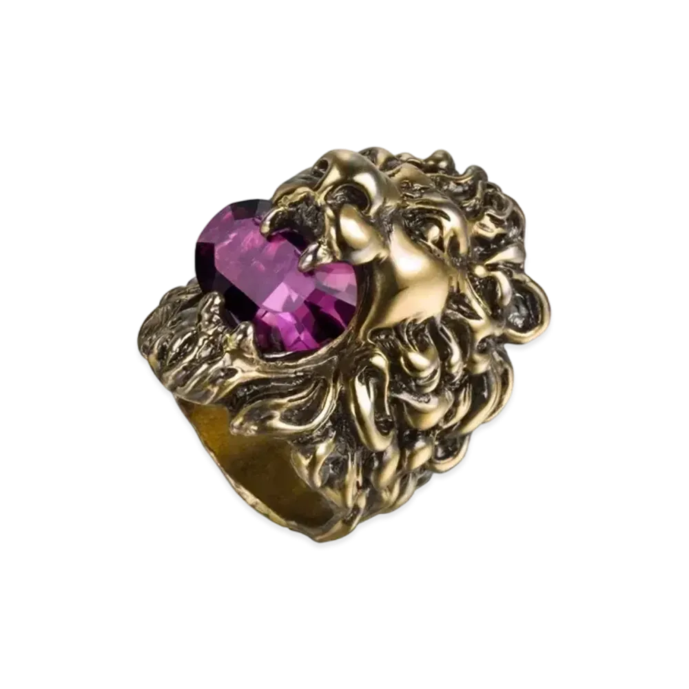 GUCCI Lion Head Ring with Swarovski Rhinestones "Gold"