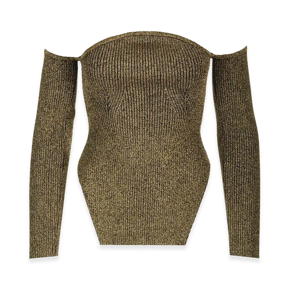 KHAITE Women's Long-Sleeved Off-The-Shoulder Gold Virg "Gold"