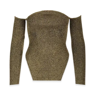 KHAITE Women's Long-Sleeved Off-The-Shoulder Gold Virg "Gold"