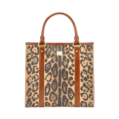 Dolce&Gabbana Shopping Bag Crespo Leopard Printed Logo Plate "Multicolor"