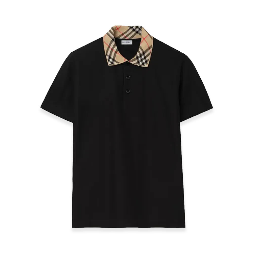 Burberry Check Collar Cotton Polo Shirt "Black"