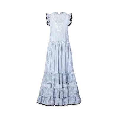 Louis Vuitton Bejeweled Pinstripe Tiered Dress "Rayure Bleu"