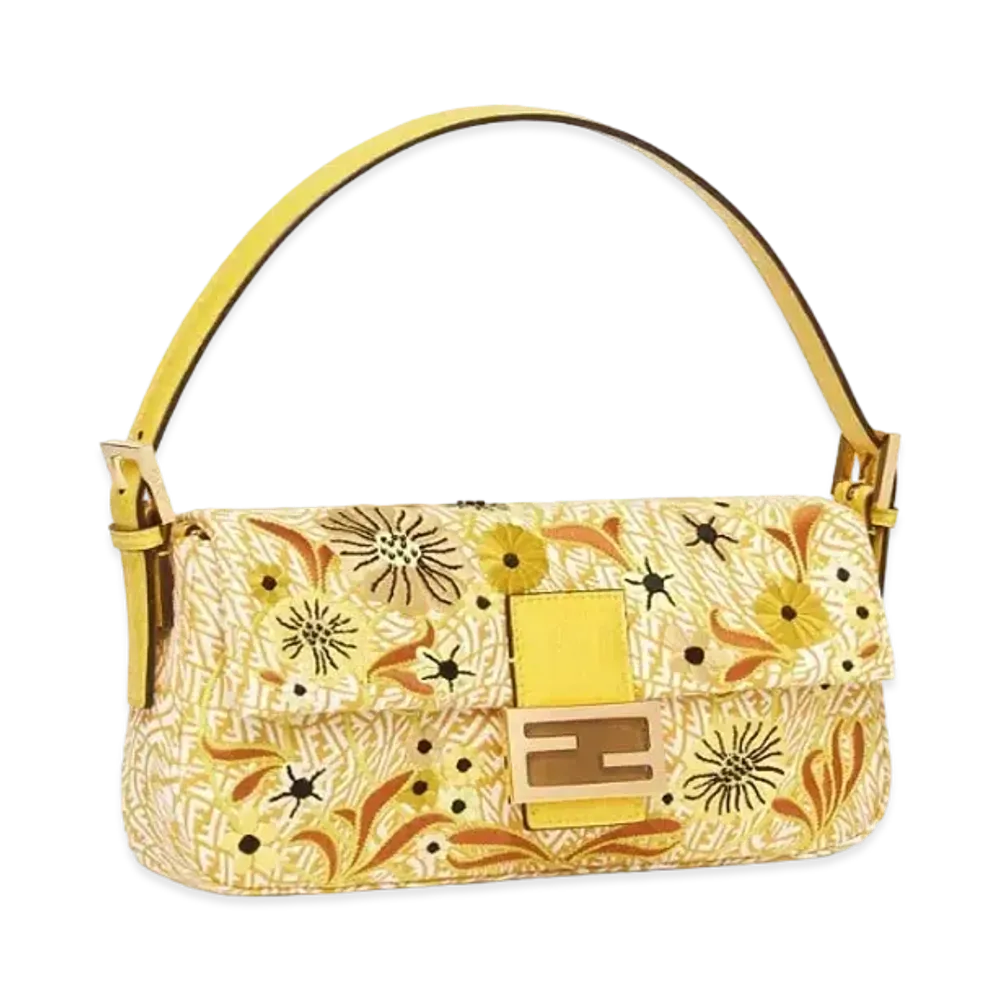 FENDI Baguette 1997 FF Vertigo Jacquard Bag With Embroidery