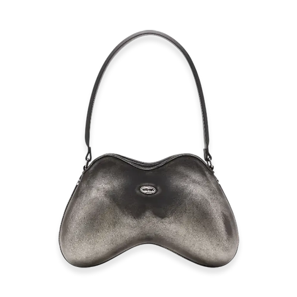 Diesel Double-D Shoulder Double-D-Rigid Shoulder Bag In Brushed Pu "Black Silver"